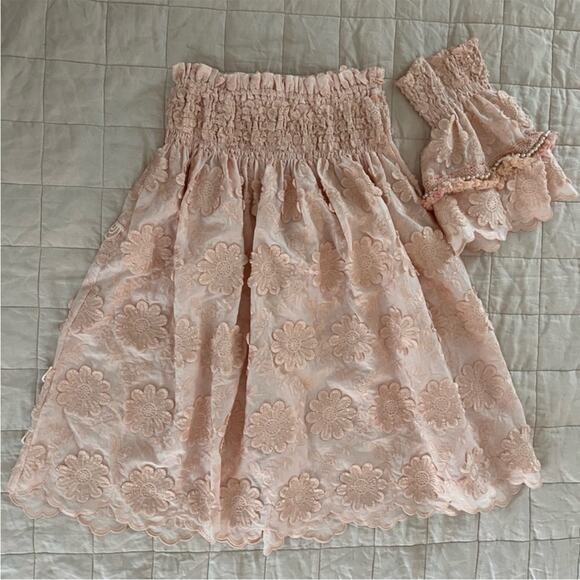 Laurie & Joe Pastel Peach Embroidered Boho Flower Strapless Babydoll Dress - M/L - Picture 5 of 10